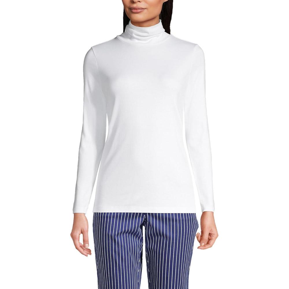 imageLands End Womens AmericanGrown Supima Cotton Fitted Long Sleeve TurtleneckWhite
