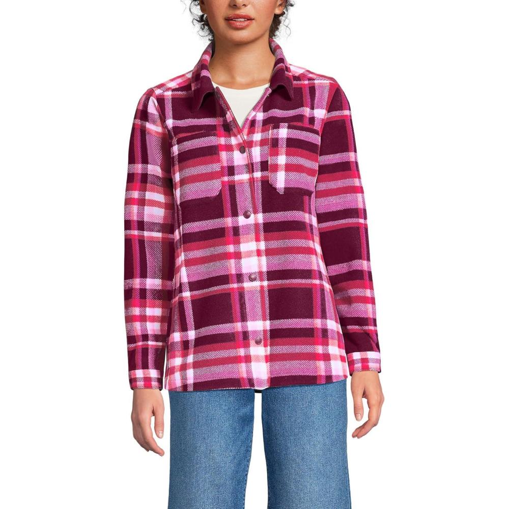 imageLands End Womens Anyweather Fleece Shirt JacketVivid PlumMagenta Plaid