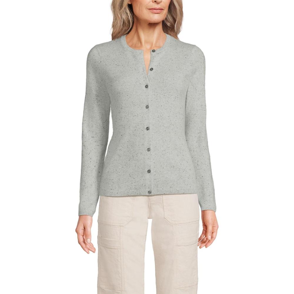 imageLands End Womens Cashmere Cardigan SweaterGrayBlack Donegal
