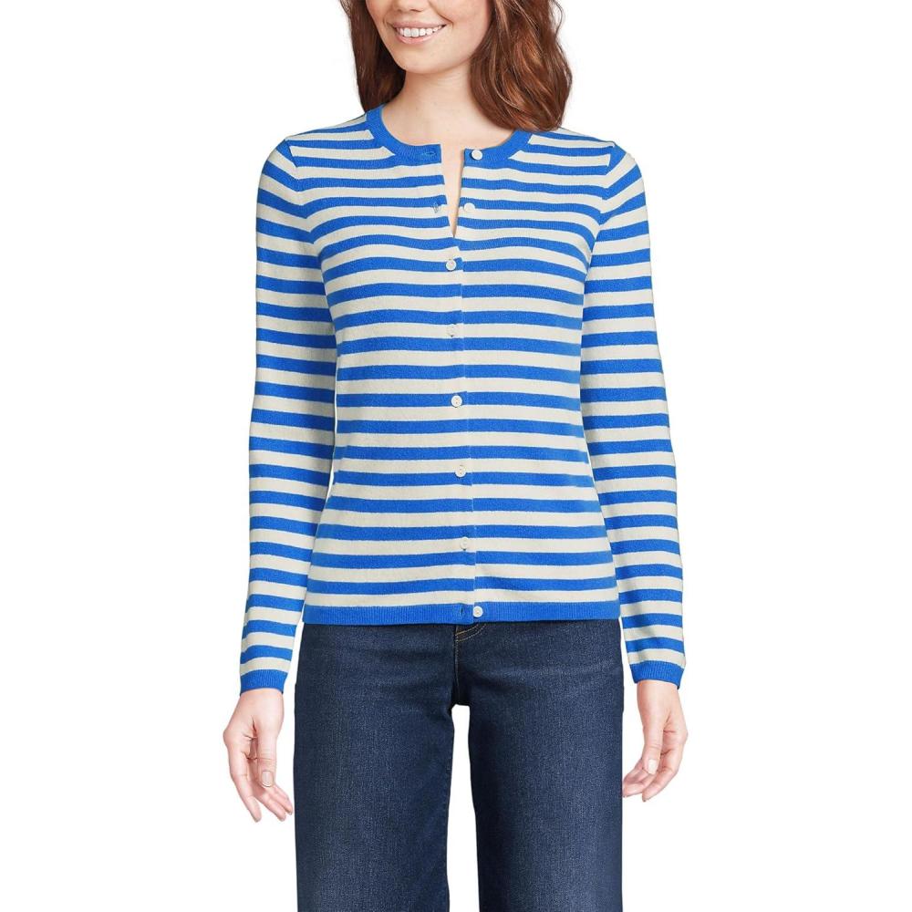 imageLands End Womens Cashmere Cardigan SweaterMuted CobaltIvory Breton