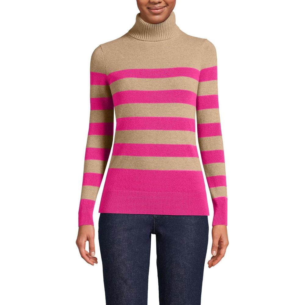 imageLands End Womens Cashmere Turtleneck SweaterIntense Rose Vicuna Stripe