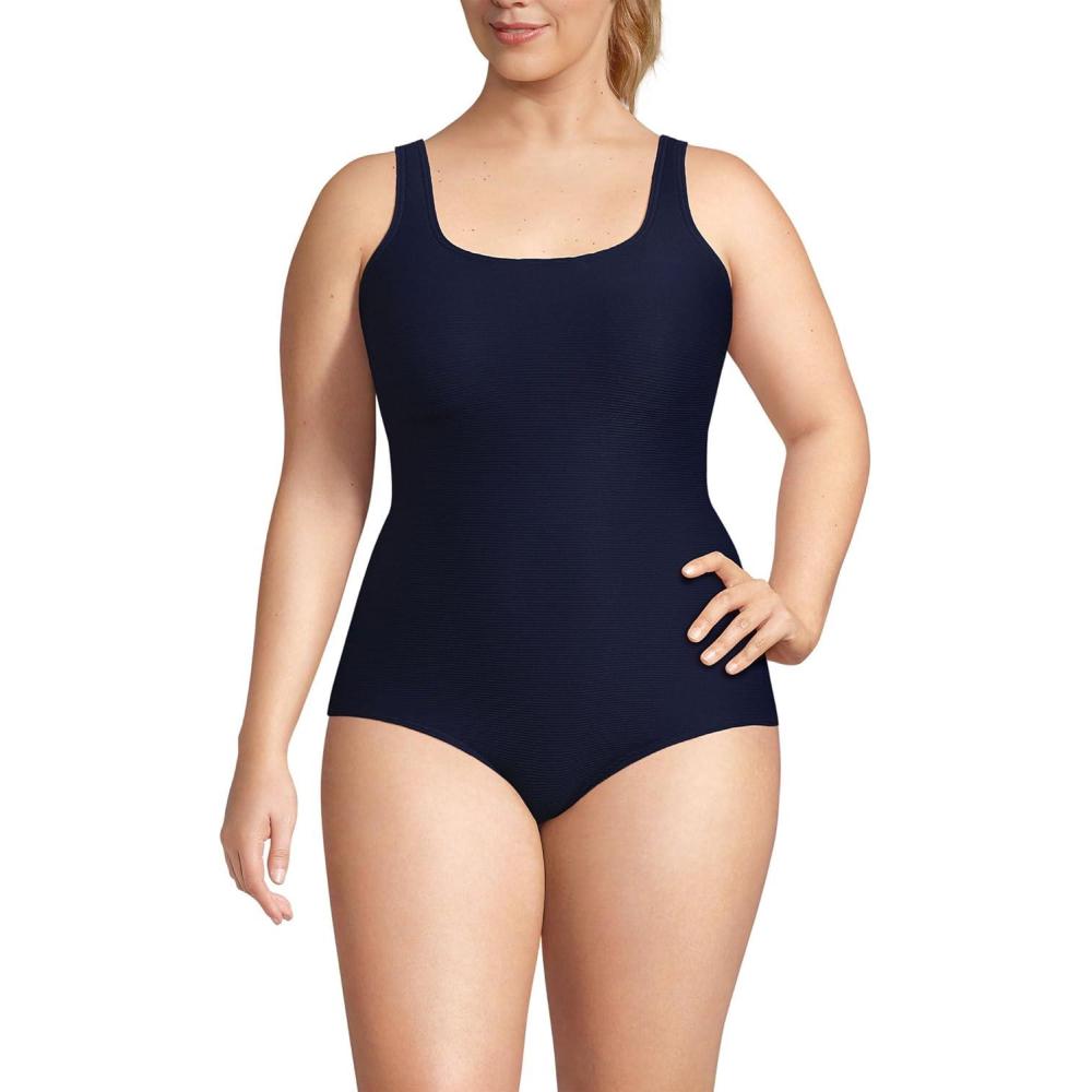 imageLands End Womens Chlorine Resistant Soft Cup Tugless Sporty One Piece SwimsuitDeep Sea Navy Ottoman