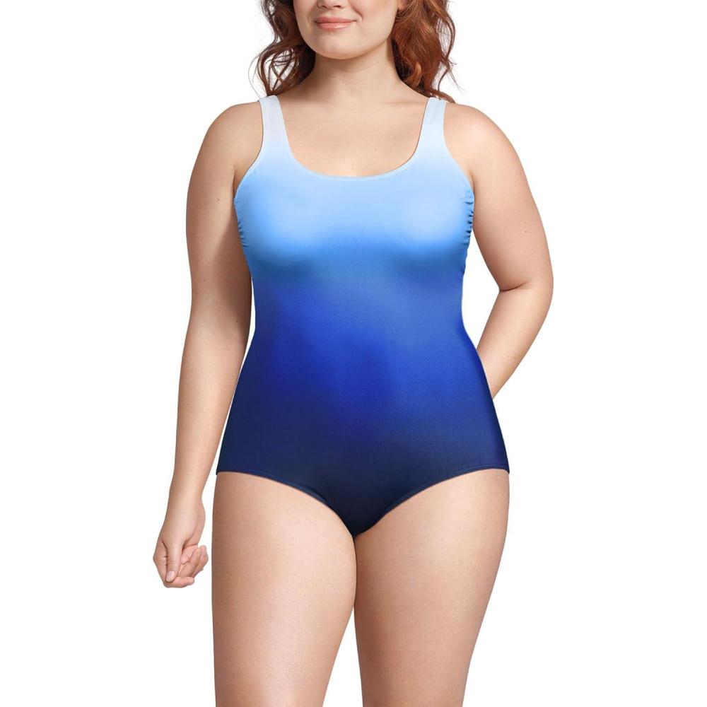 imageLands End Womens Chlorine Resistant Soft Cup Tugless Sporty One Piece SwimsuitDeep Sea NavySapphire Ombre
