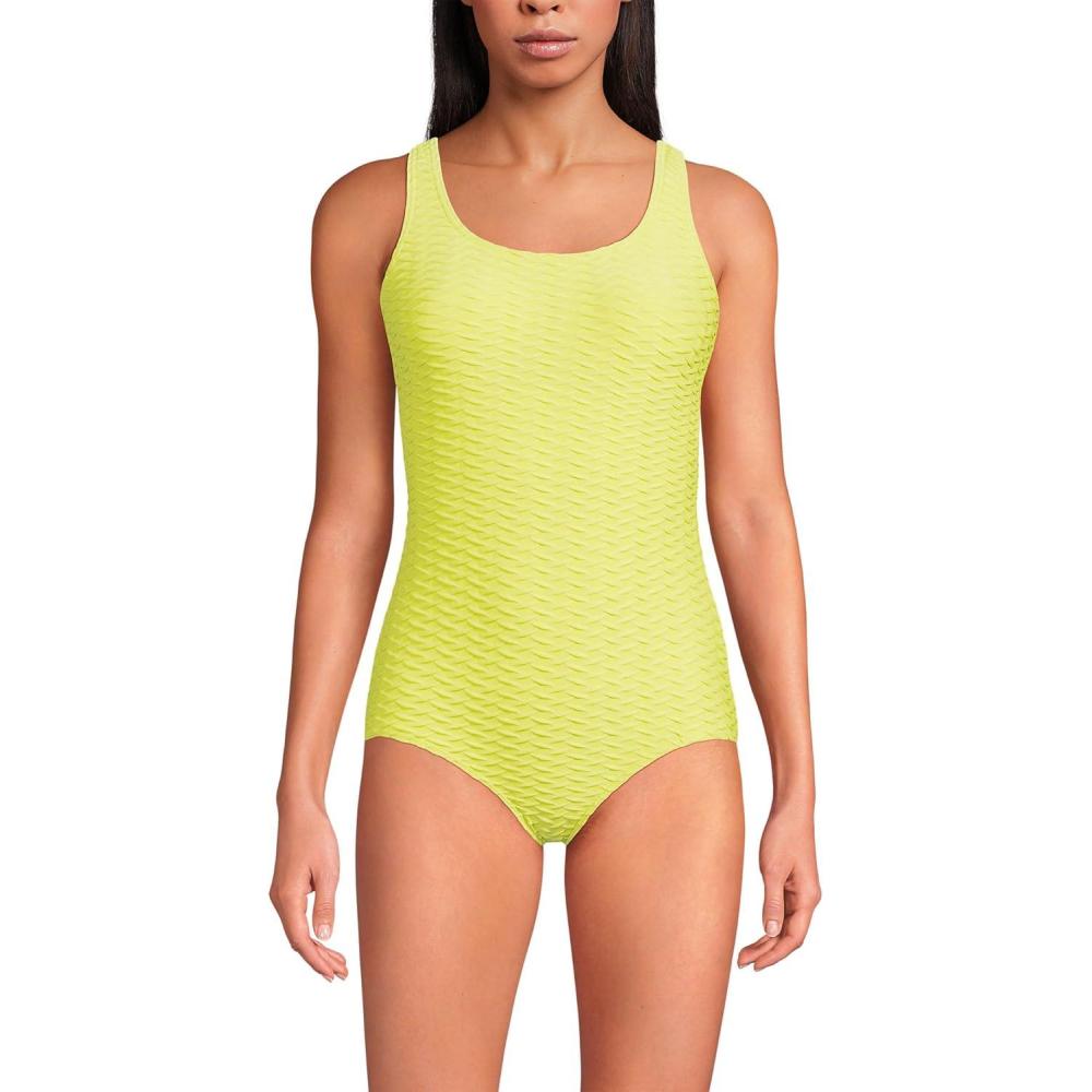 imageLands End Womens Chlorine Resistant Soft Cup Tugless Sporty One Piece SwimsuitSunlight Lime Diamond Jacquard