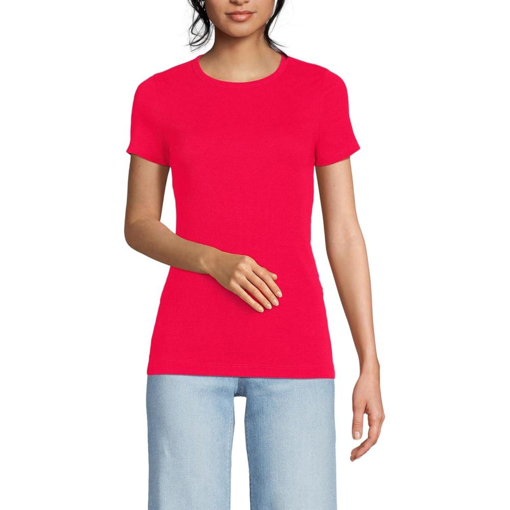 imageLands End Womens Cotton Rib Knit TShirtBerry Rouge