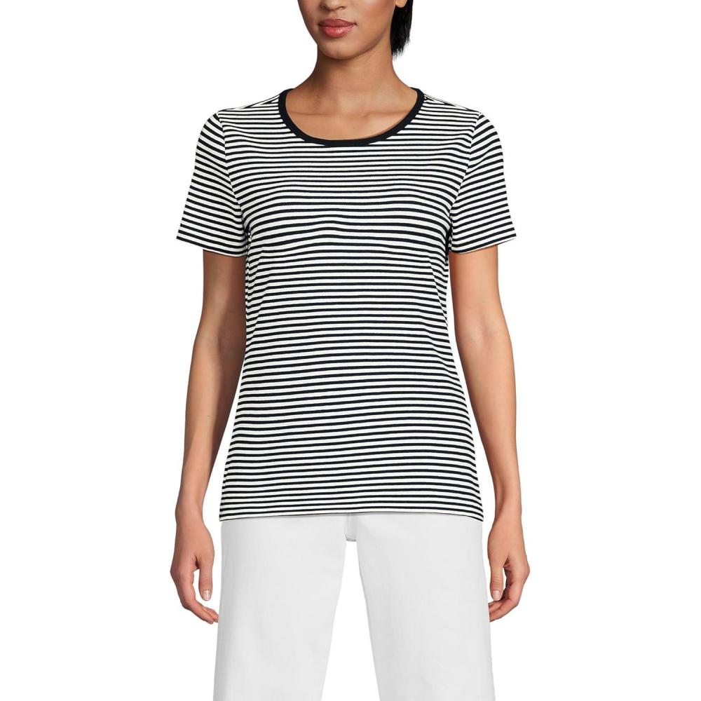 imageLands End Womens Cotton Rib Knit TShirtBlack Mini Stripe