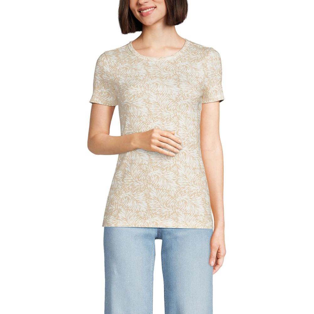 imageLands End Womens Cotton Rib Knit TShirtChampagne Leaf Scroll