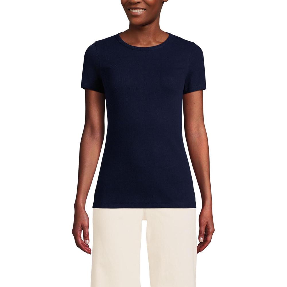 imageLands End Womens Cotton Rib Knit TShirtDeep Sea Navy