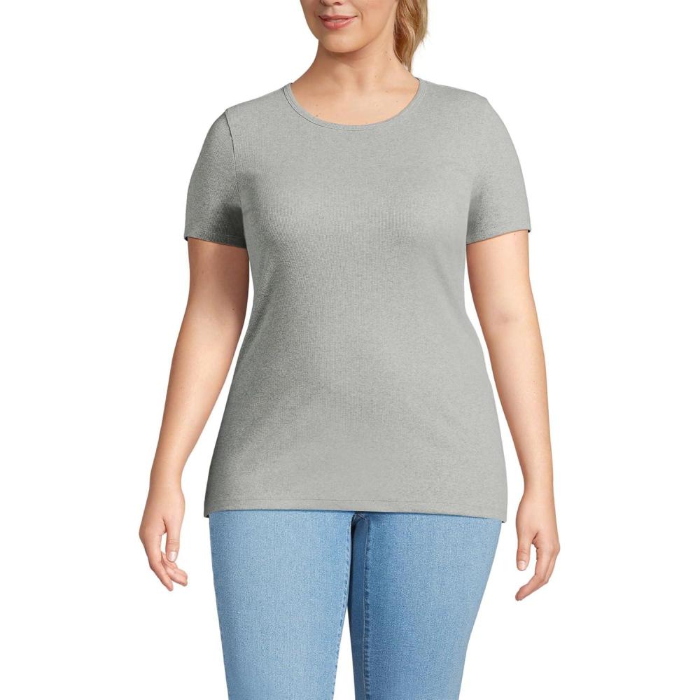 imageLands End Womens Cotton Rib Knit TShirtGray Heather