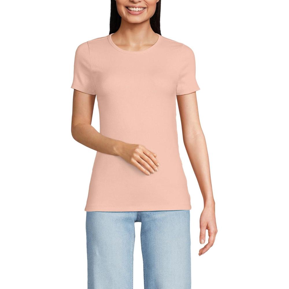 imageLands End Womens Cotton Rib Knit TShirtTinted Peach