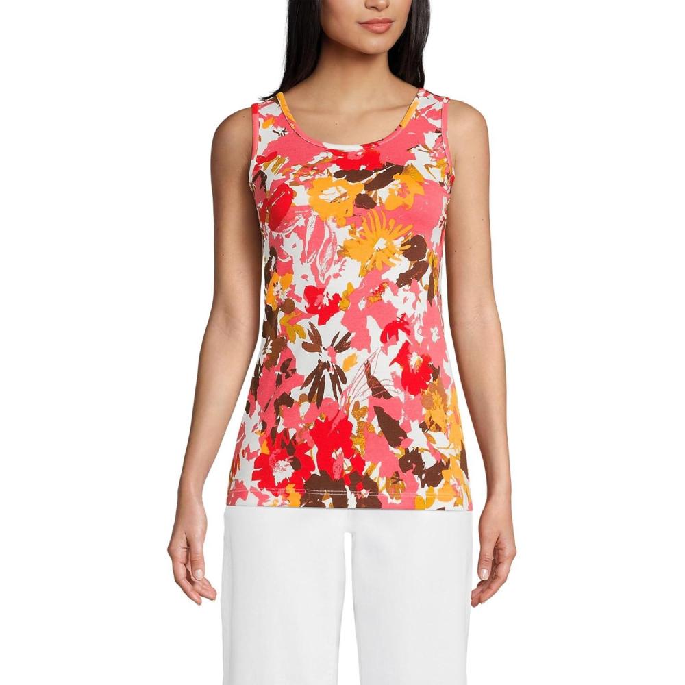 imageLands End Womens Cotton Tank TopCoral Rock Multi Floral