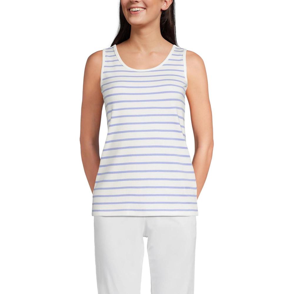imageLands End Womens Cotton Tank TopIvoryPeriwinkle Breton Stripe