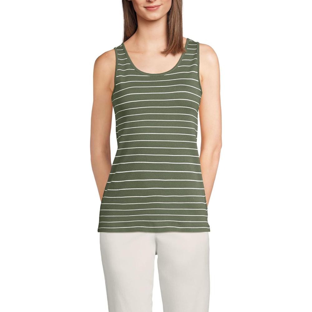 imageLands End Womens Cotton Tank TopWashed MossIvory Stripes