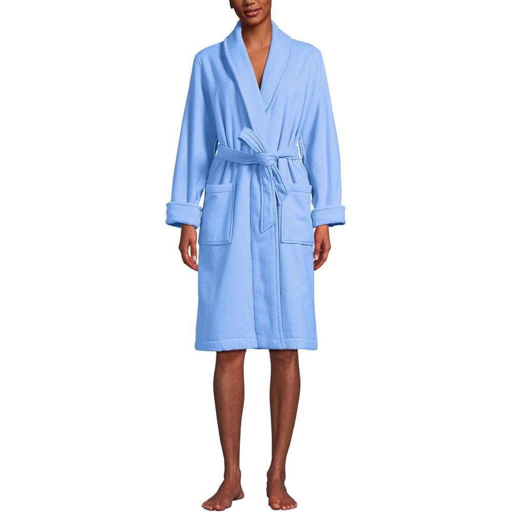 imageLands End Womens Cotton Terry Knee Length Spa Bath RobeClear Blue Sky