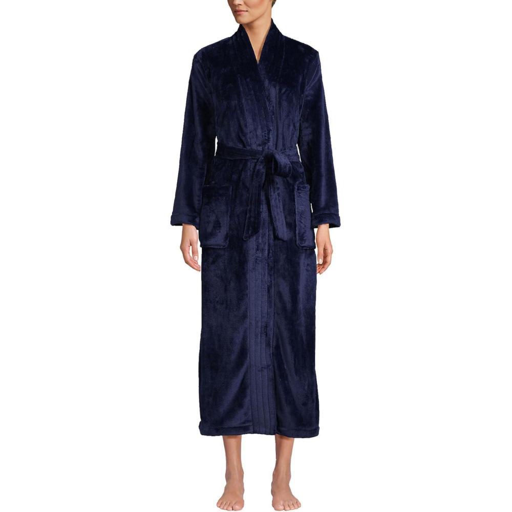 imageLands End Womens Cozy Plush Long Wrap RobeDeep Sea Navy