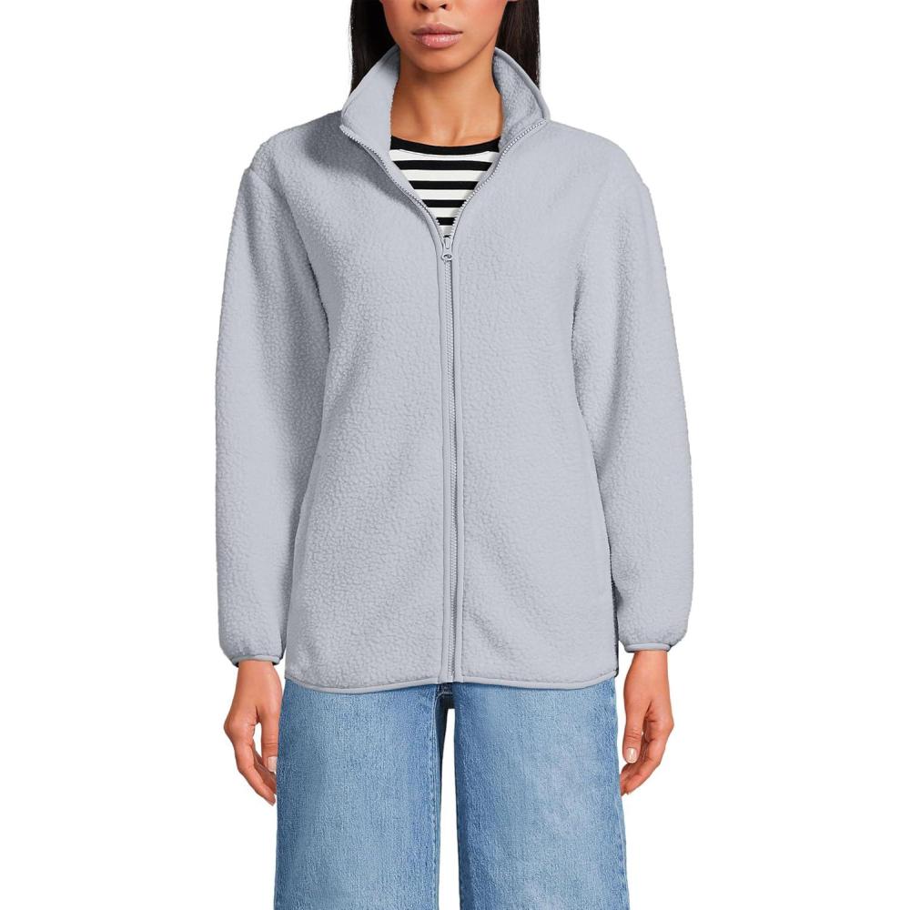 imageLands End Womens Cozy Sherpa Full Zip Fleece JacketPale Gray