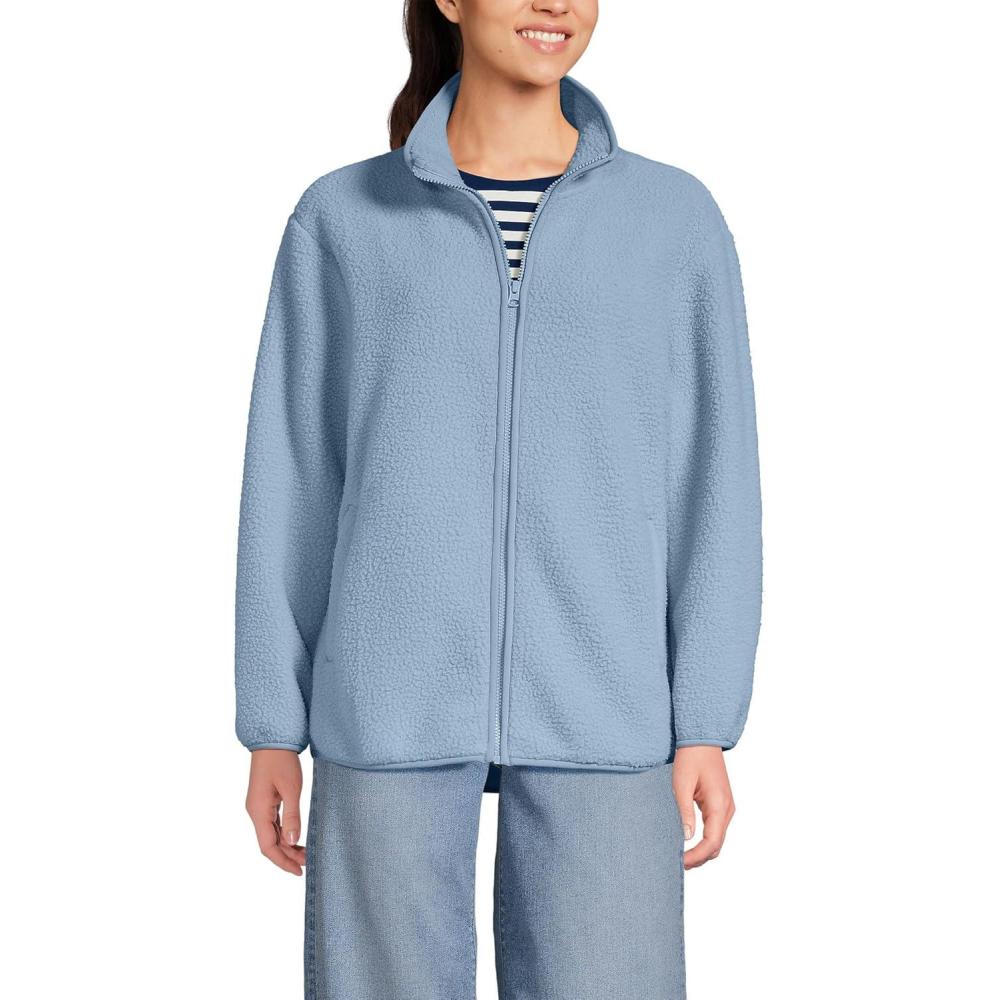 imageLands End Womens Cozy Sherpa Full Zip Fleece JacketPale Slate Blue
