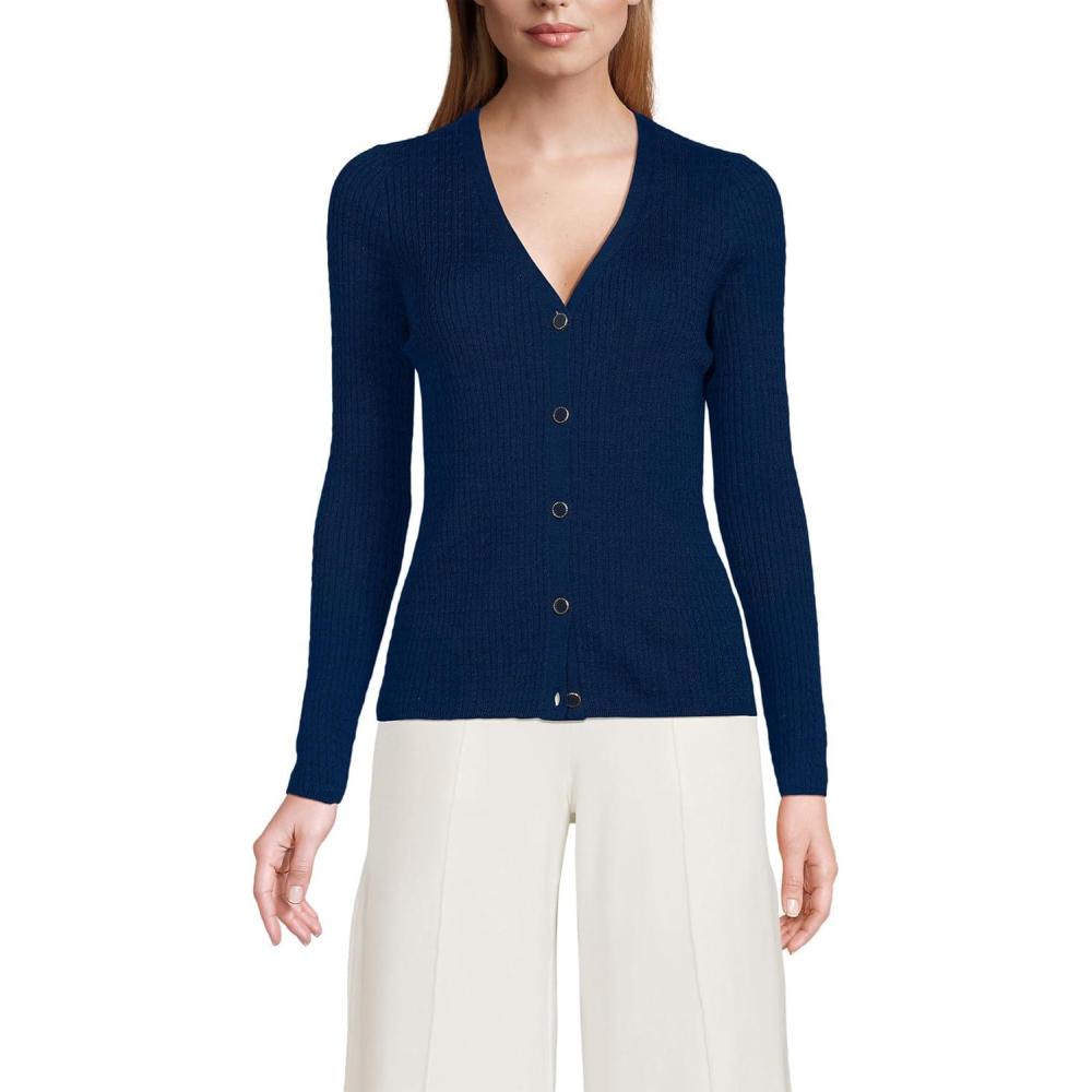 imageLands End Womens Drifter Baby Cable Vneck Cardigan SweaterDeep Sea Navy