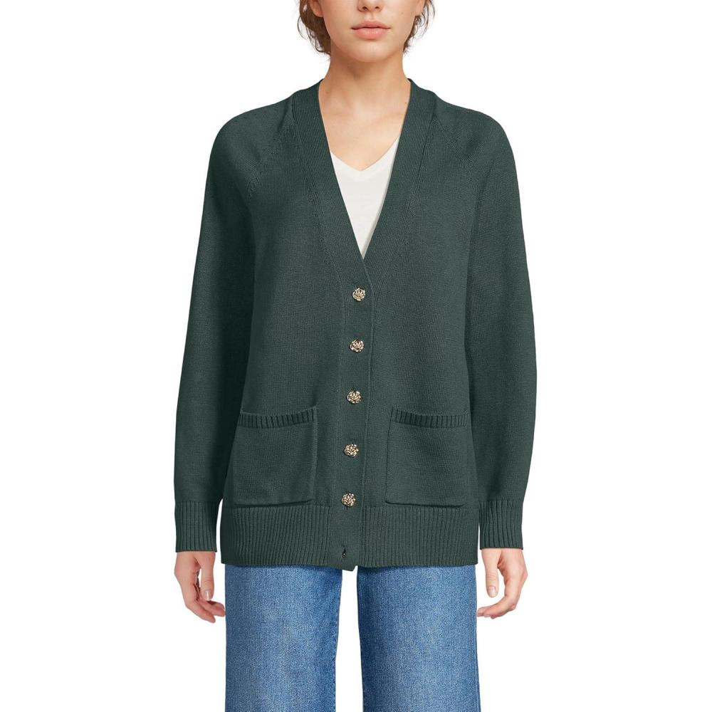 imageLands End Womens Drifter Varsity Vneck Relaxed Cardigan SweaterEvening Forest