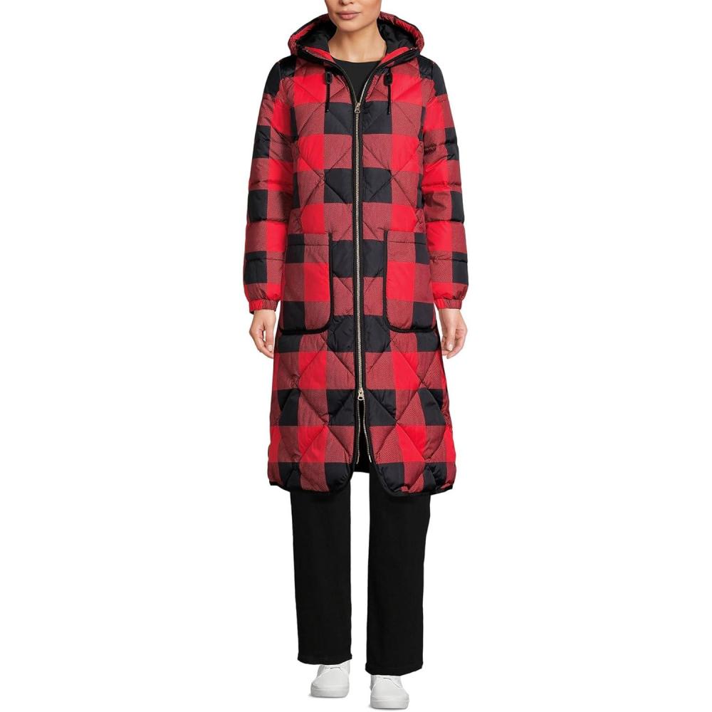 imageLands End Womens FeatherFree Insulated Diamond Quilted Maxi CoatCompass Red Check