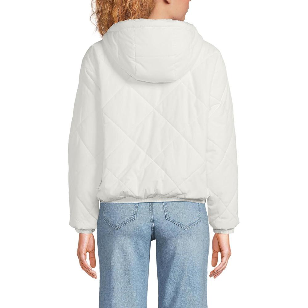 imageLands End Womens FeatherFree Insulated Diamond Quilted Reversible JacketEggshell White