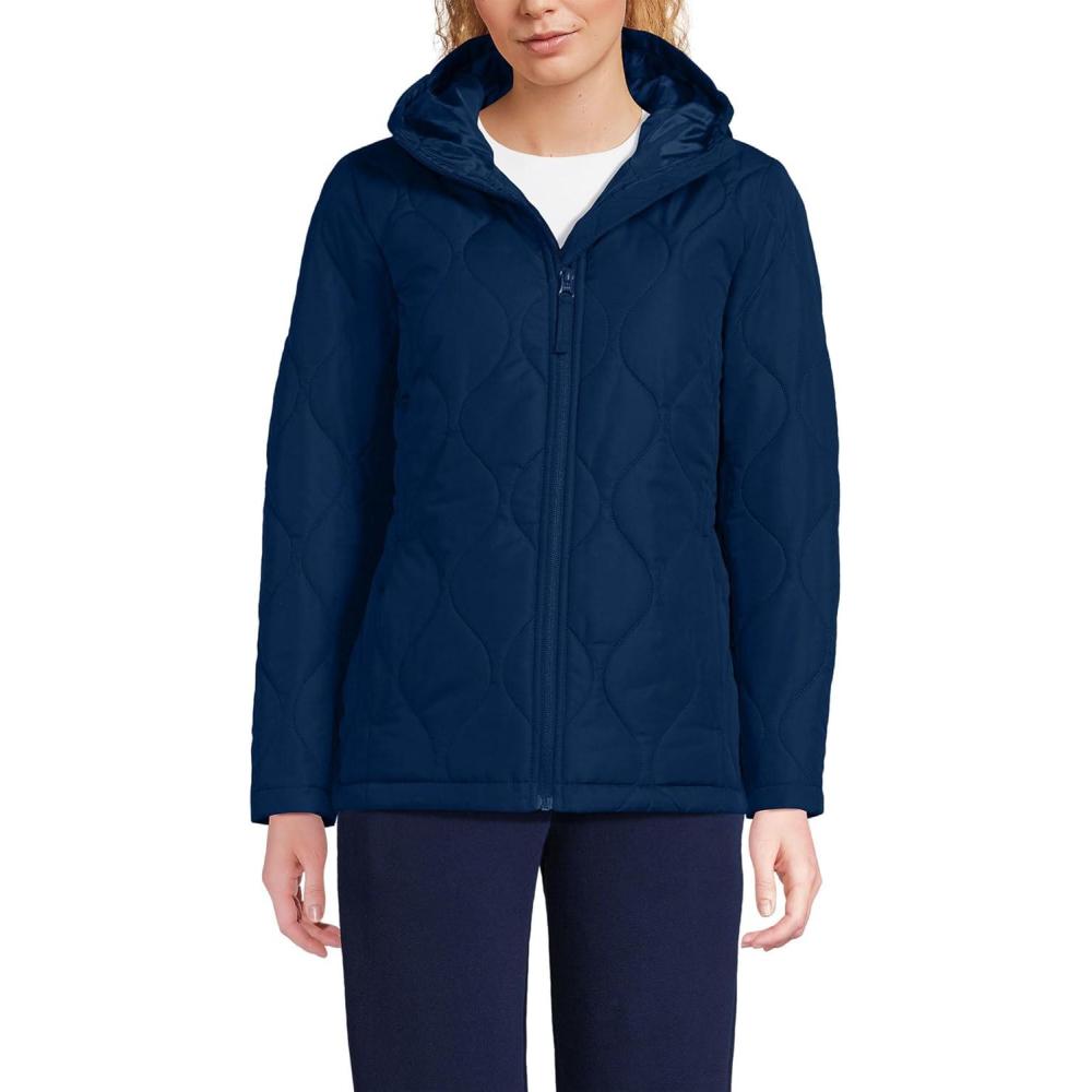 imageLands End Womens FeatherFree Onion Quilted Insulated Jacket Deep Sea Navy Regular Large