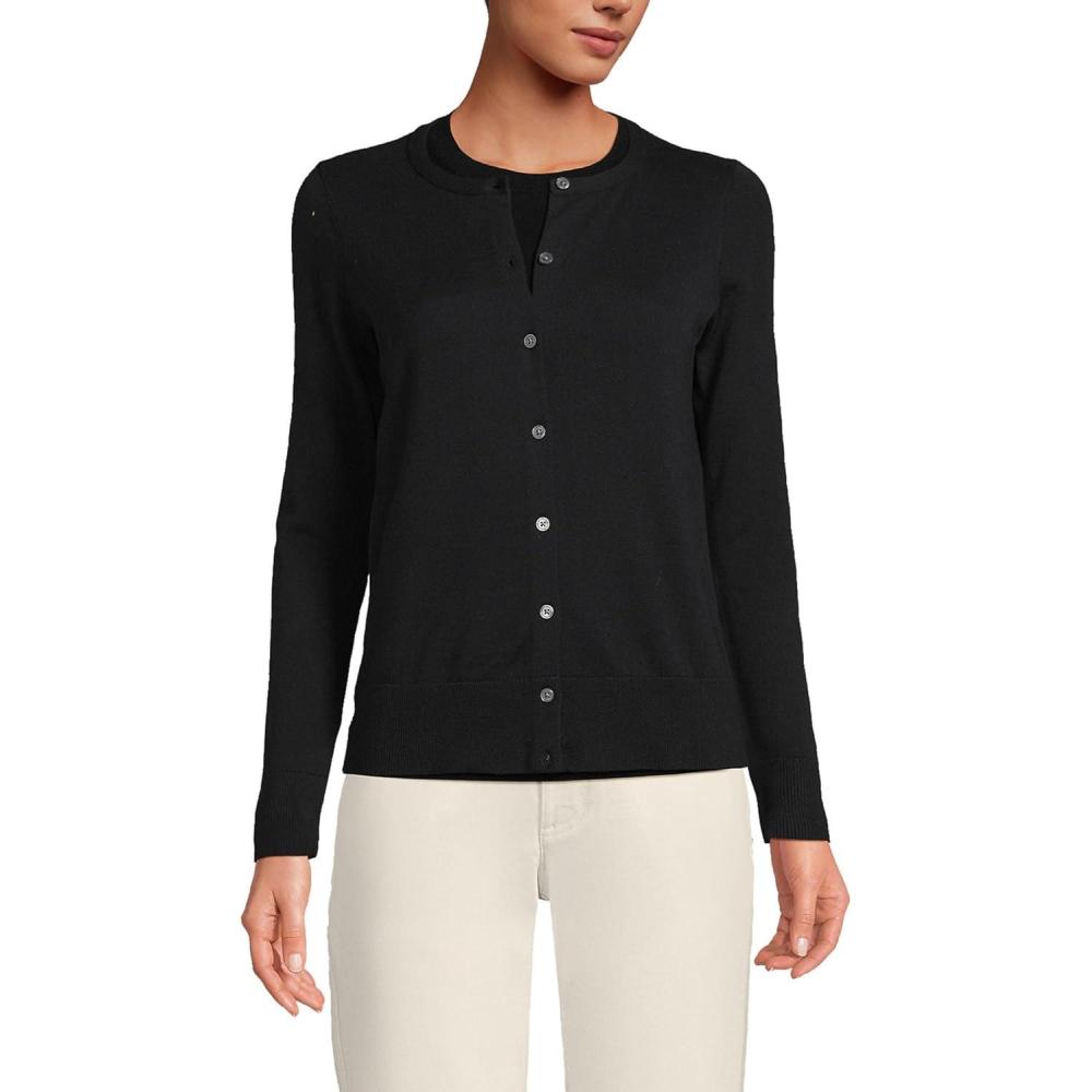 imageLands End Womens Fine Gauge Cotton Cardigan SweaterBlack