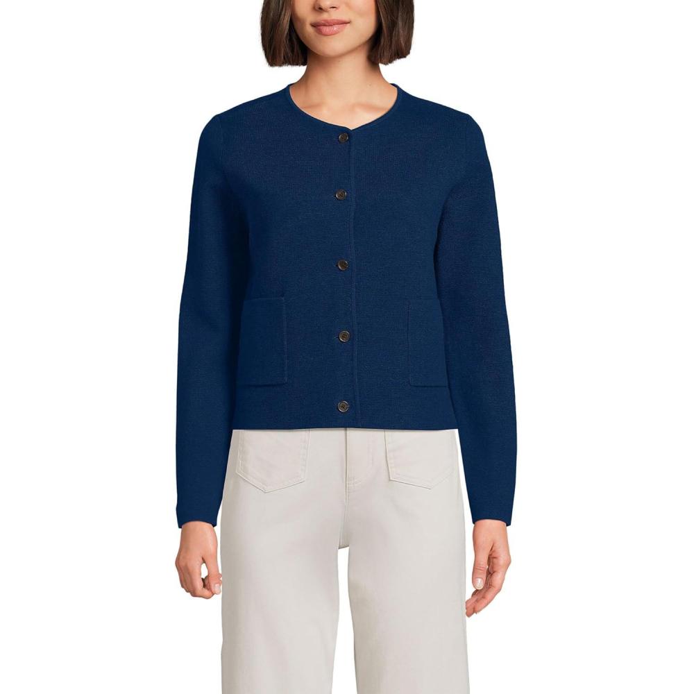 imageLands End Womens Fine Gauge Cotton Milano Blazer SweaterDeep Sea Navy