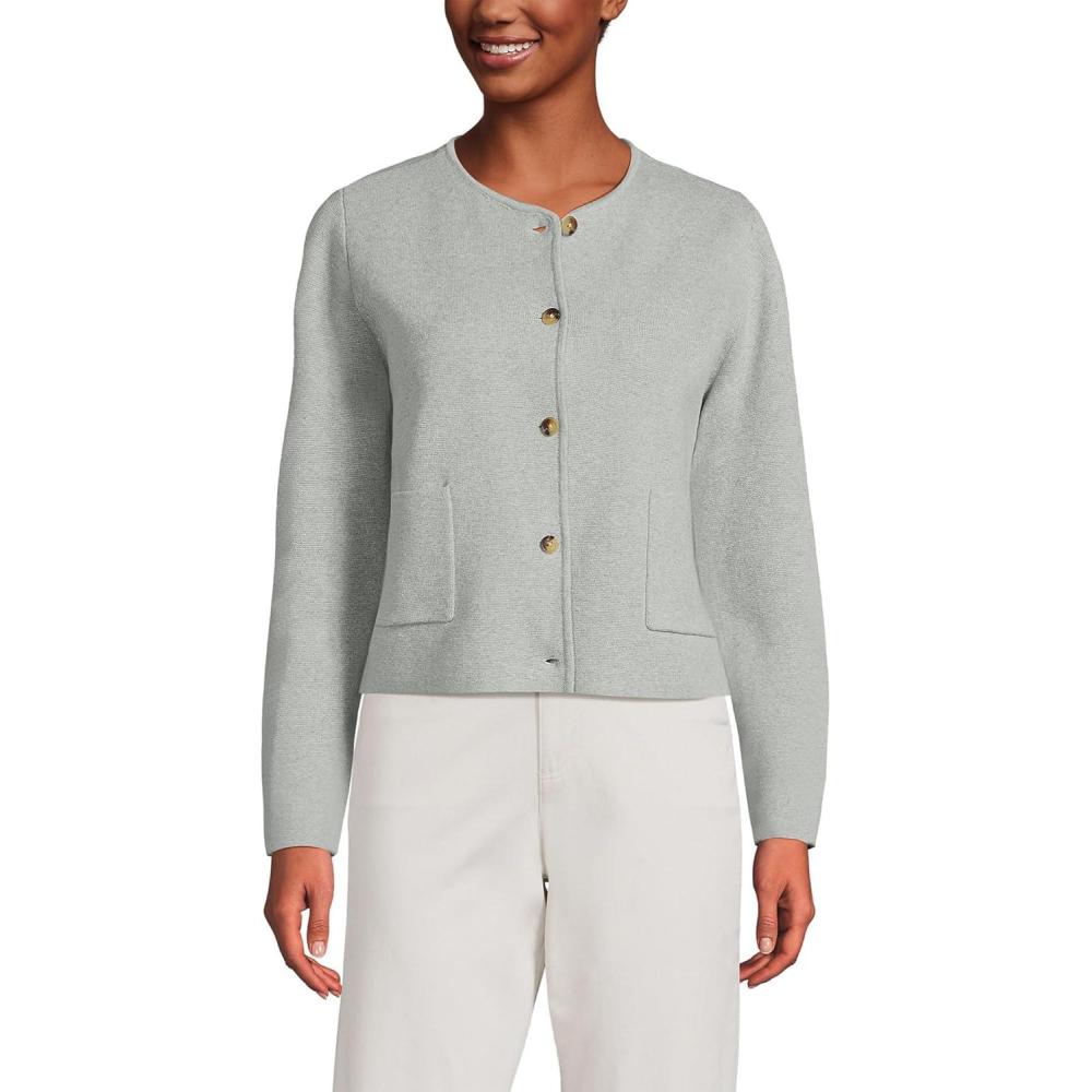 imageLands End Womens Fine Gauge Cotton Milano Blazer SweaterGray Heather