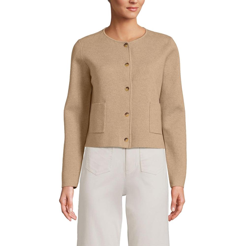 imageLands End Womens Fine Gauge Cotton Milano Blazer SweaterVicuna Heather