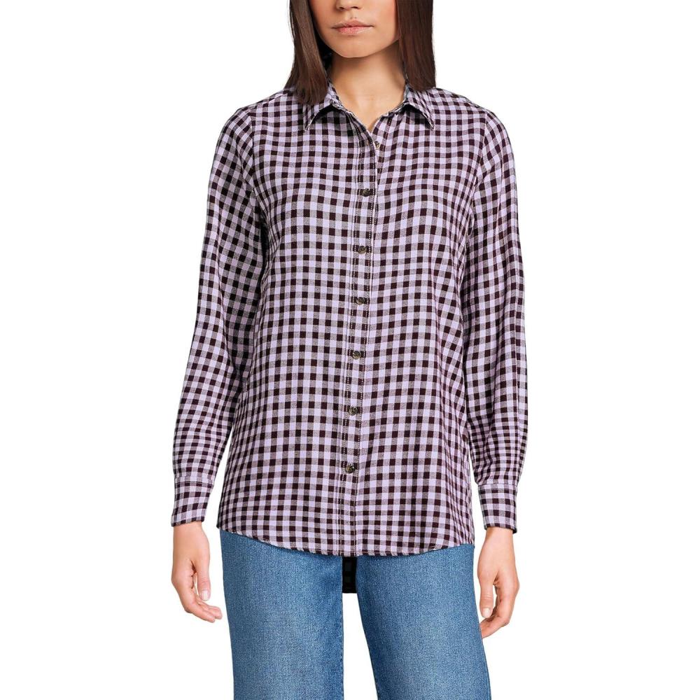 imageLands End Womens Flannel Boyfriend Fit Long Sleeve ShirtBurgundyLilac Mini Check