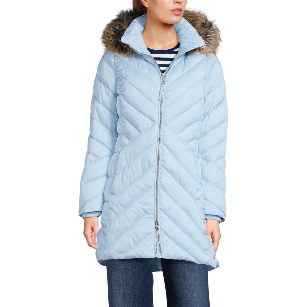 imageLands End Womens Insulated Cozy Fleece Lined Primaloft CoatSoft Ice Blue