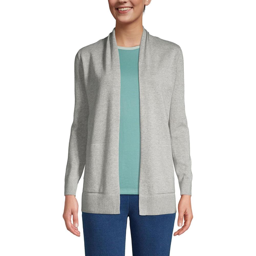 imageLands End Womens Long Sleeve Open Long Cardigan SweaterGray Heather
