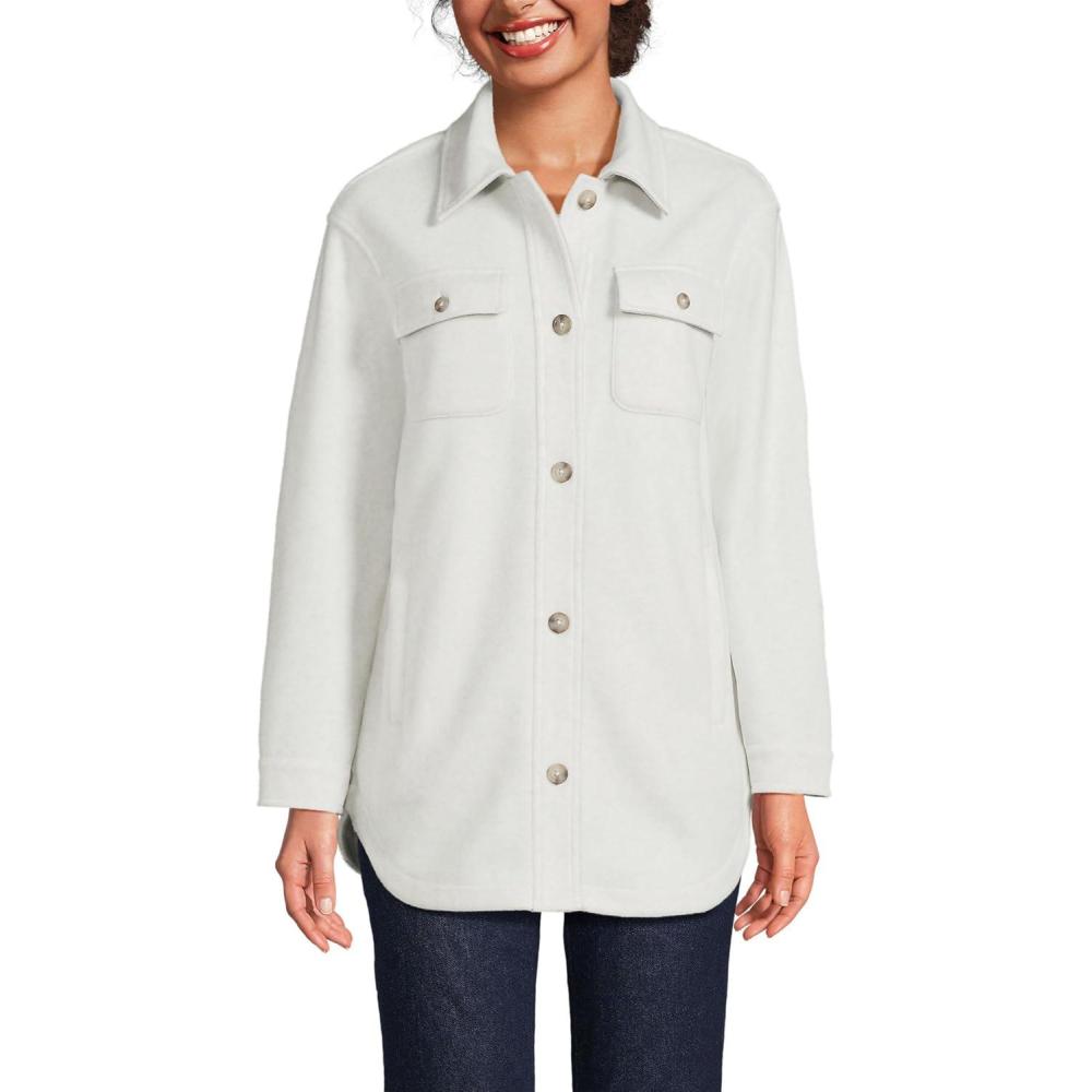 imageLands End Womens Luxe Fleece Shirt JacketBright Gray Heather