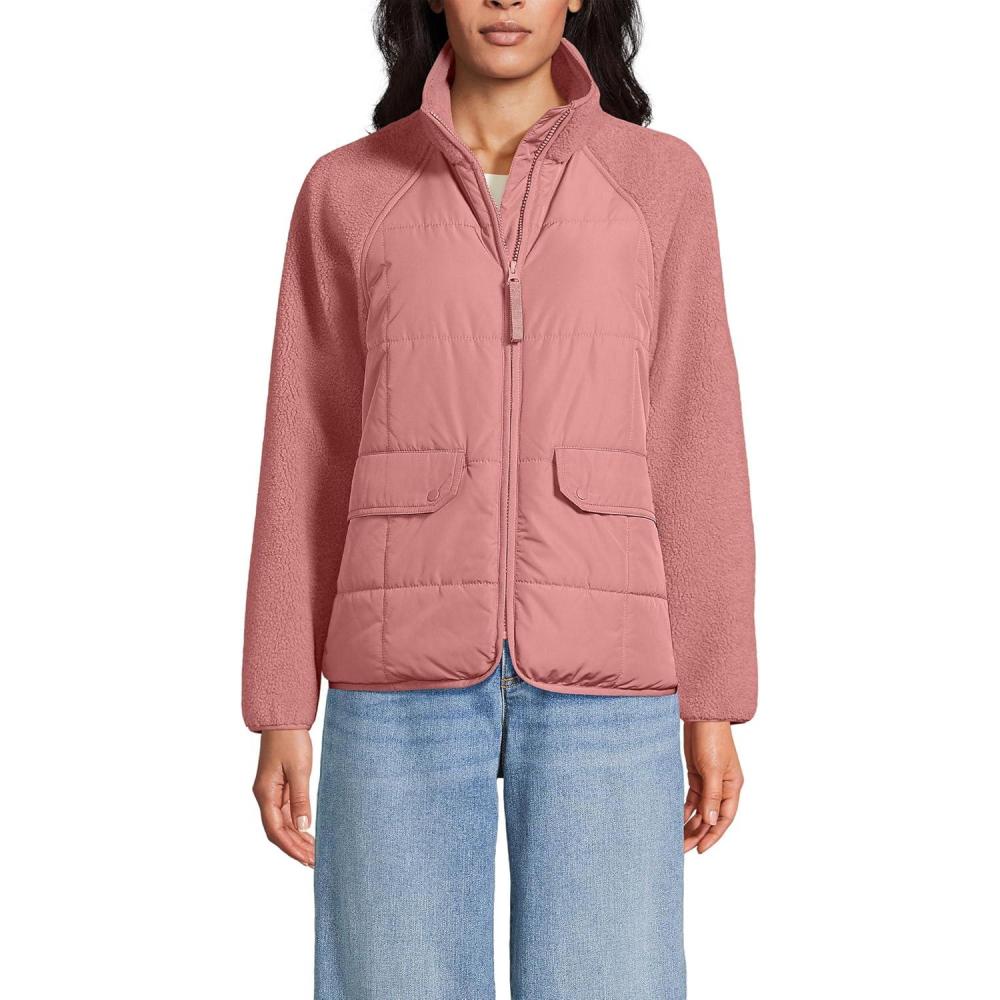 imageLands End Womens Mixed Media Sherpa Fleece JacketDark Rose Clay