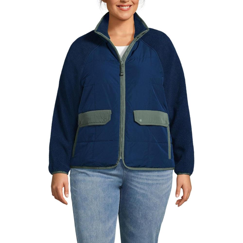imageLands End Womens Mixed Media Sherpa Fleece JacketDeep Sea NavySpruce