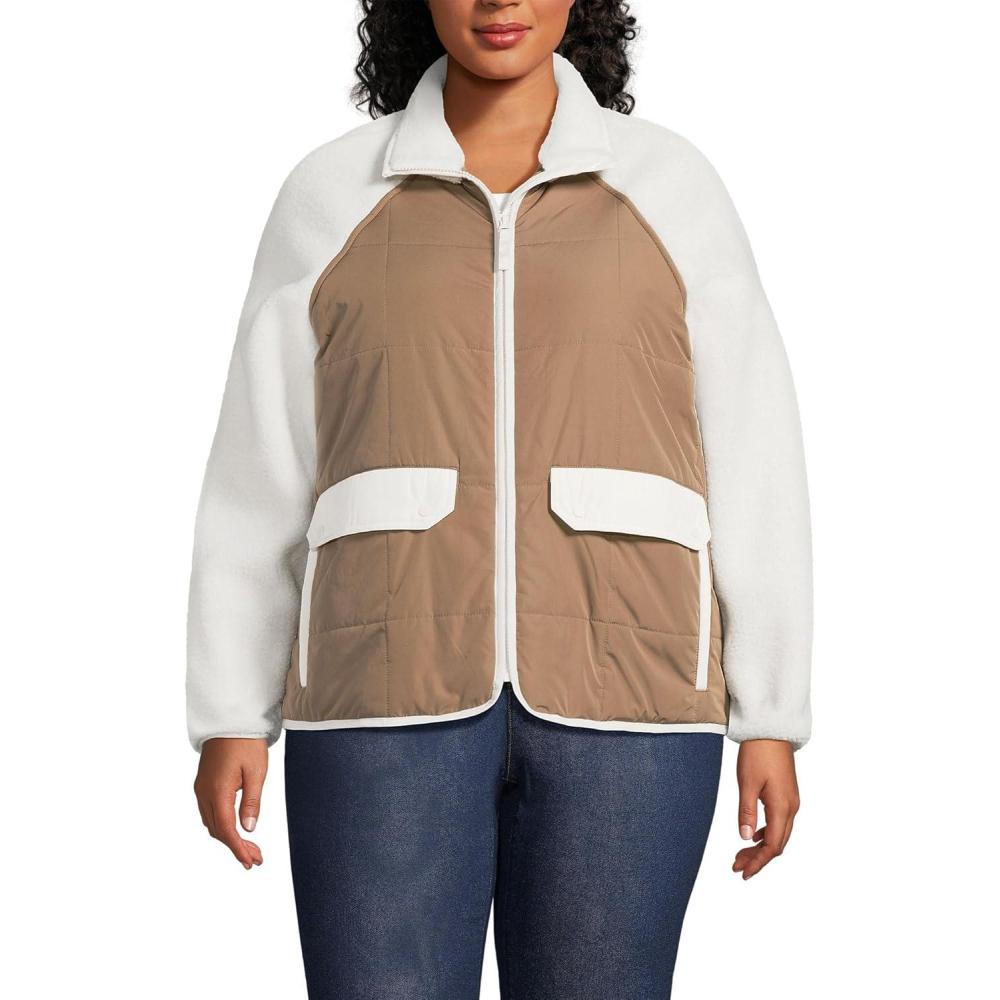 imageLands End Womens Mixed Media Sherpa Fleece JacketIvoryHoney Beige