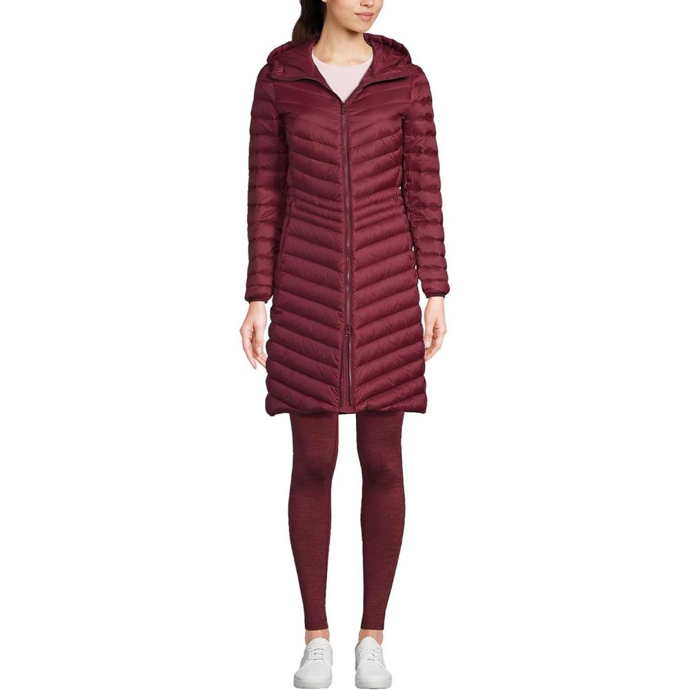 imageLands End Womens Packable Chevron Wanderweight Down Coat Rich Burgundy Regular Small