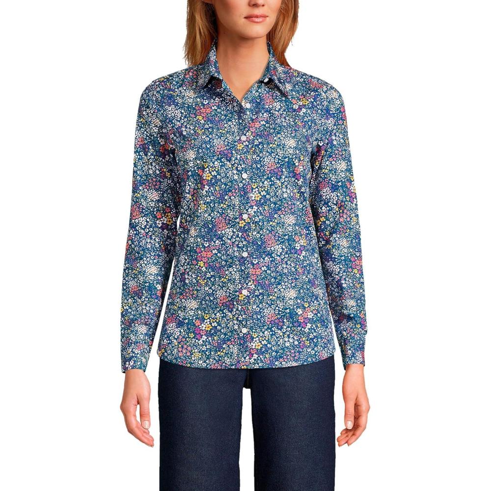 imageLands End Womens Pinwale Cord Long Sleeve ShirtBaltic Teal Ditsy Floral