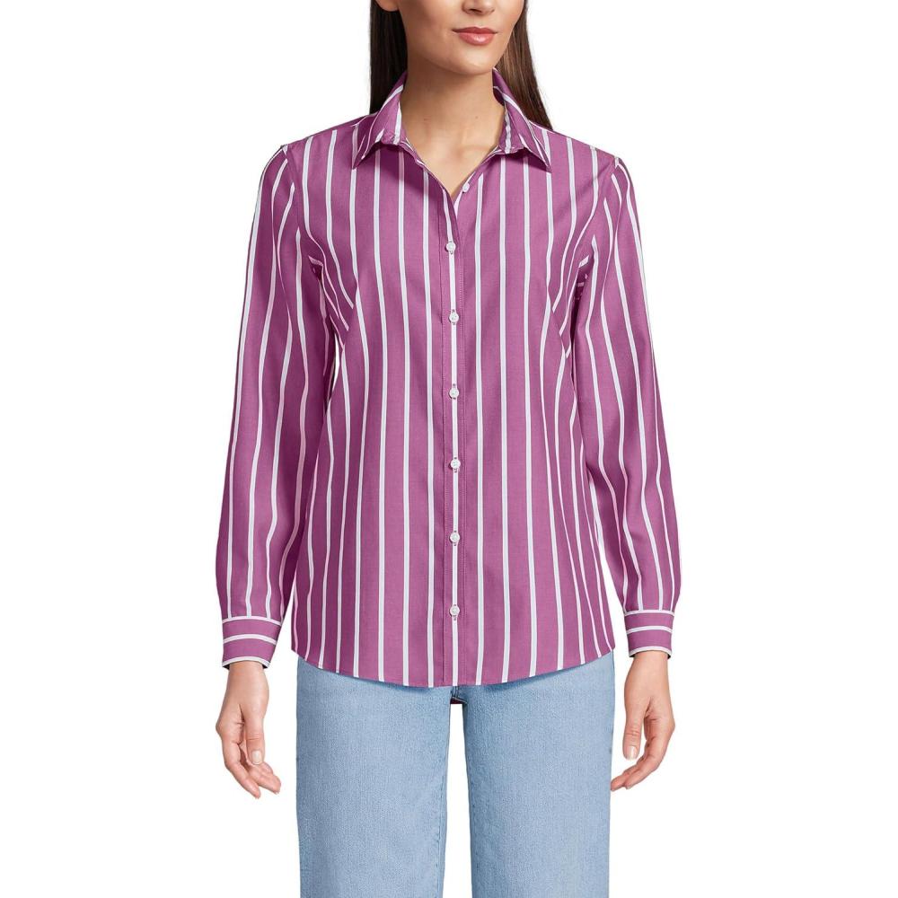 imageLands End Womens Pinwale Cord Long Sleeve ShirtLight RaspberryWhite Stripe