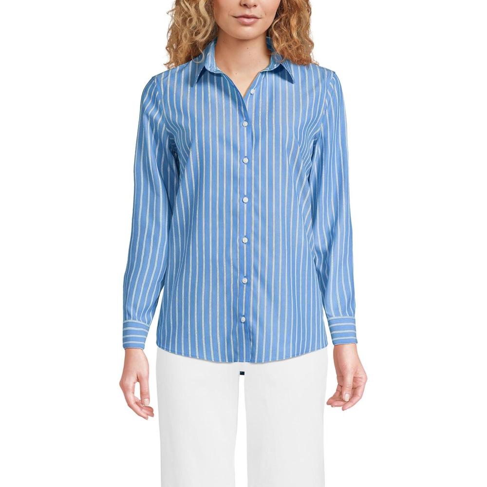 imageLands End Womens Pinwale Cord Long Sleeve ShirtMuted Cobalt Crisp Stripe