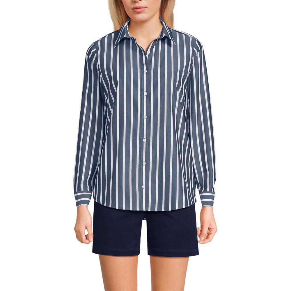imageLands End Womens Pinwale Cord Long Sleeve ShirtNavyWhite Dual Stripe