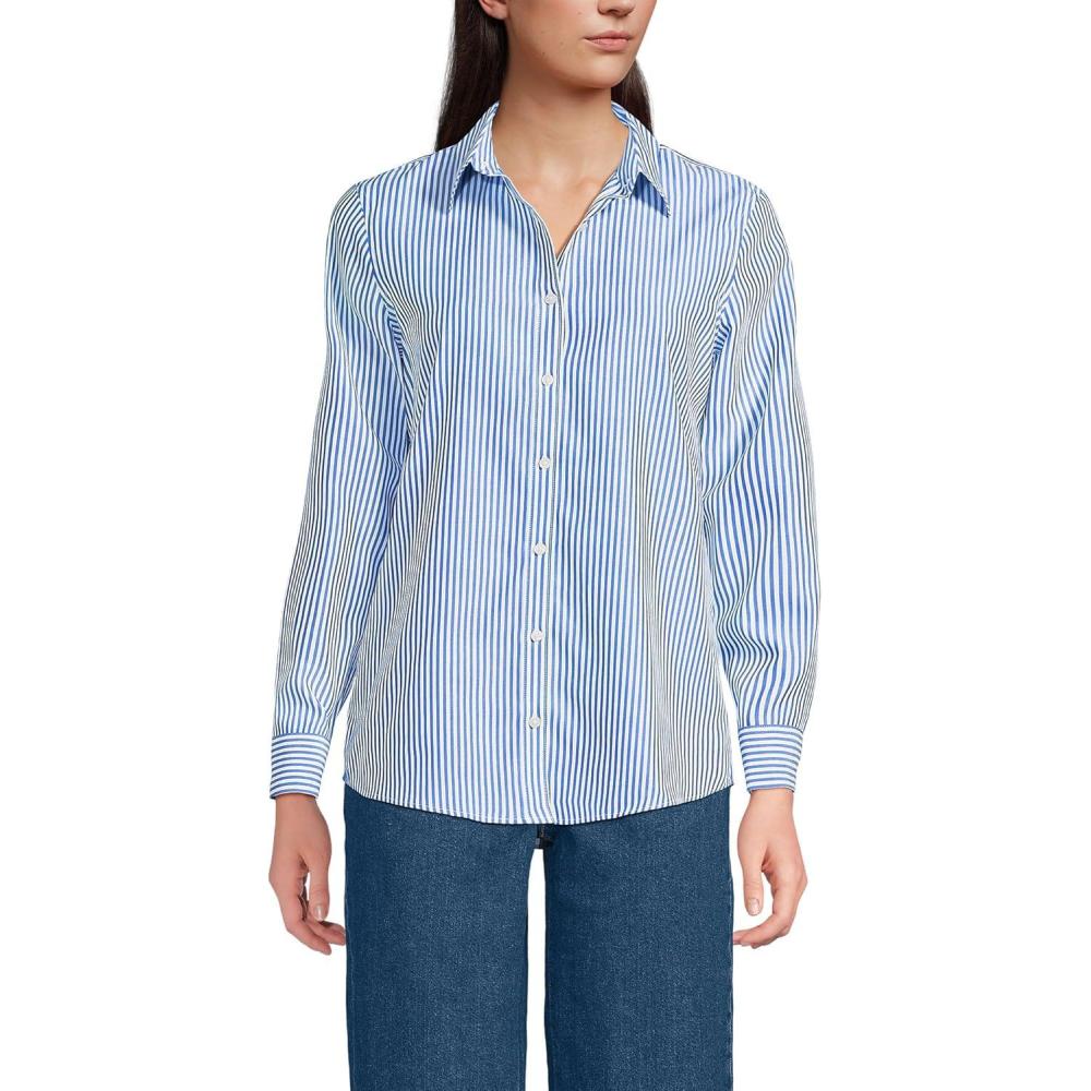 imageLands End Womens Pinwale Cord Long Sleeve ShirtVibrant LapisIce Blue Stripe