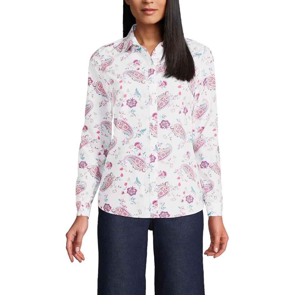 imageLands End Womens Pinwale Cord Long Sleeve ShirtWhite Paisley Floral