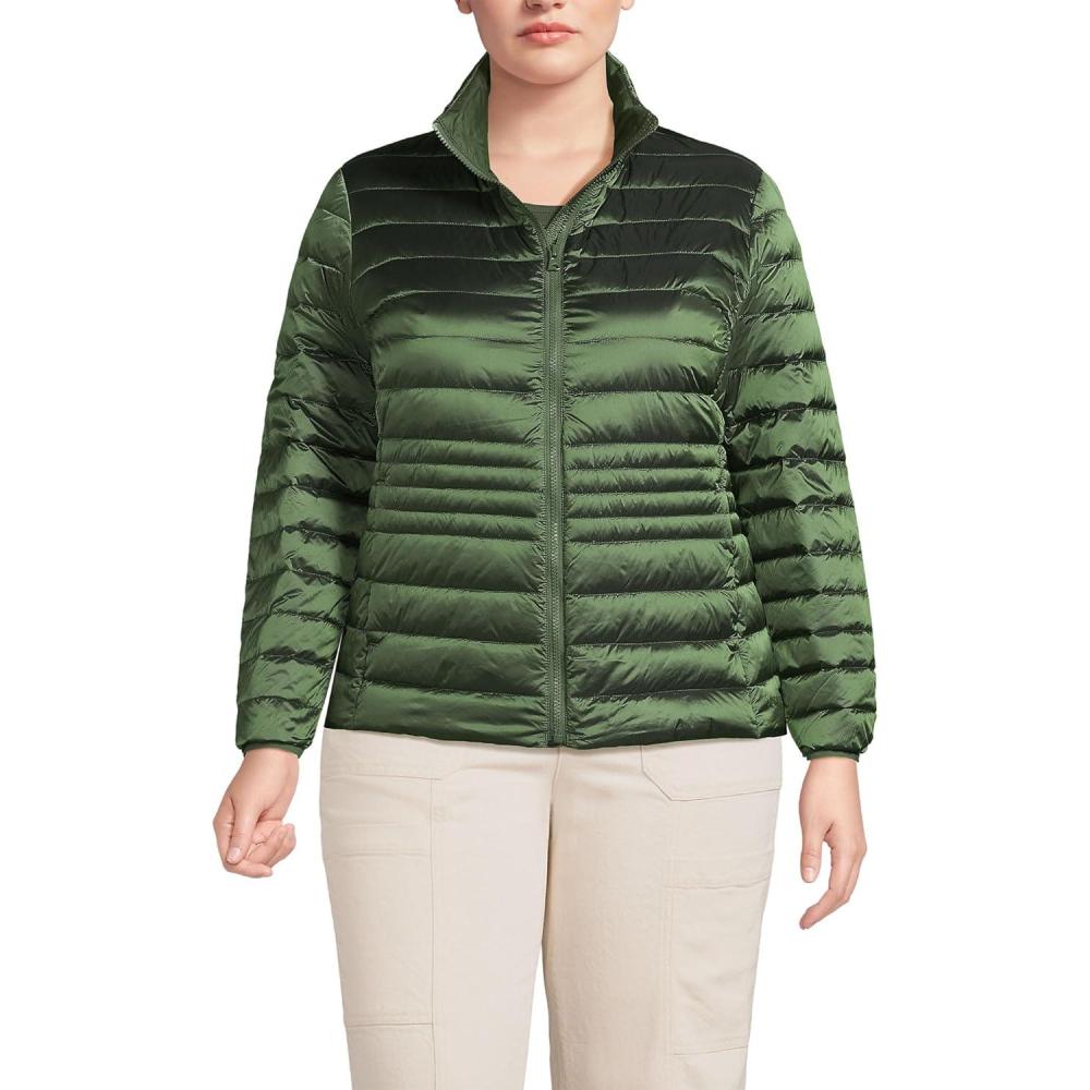 imageLands End Womens Plus Size Wanderweight Packable Down Jacket 3X Estate Green Shine