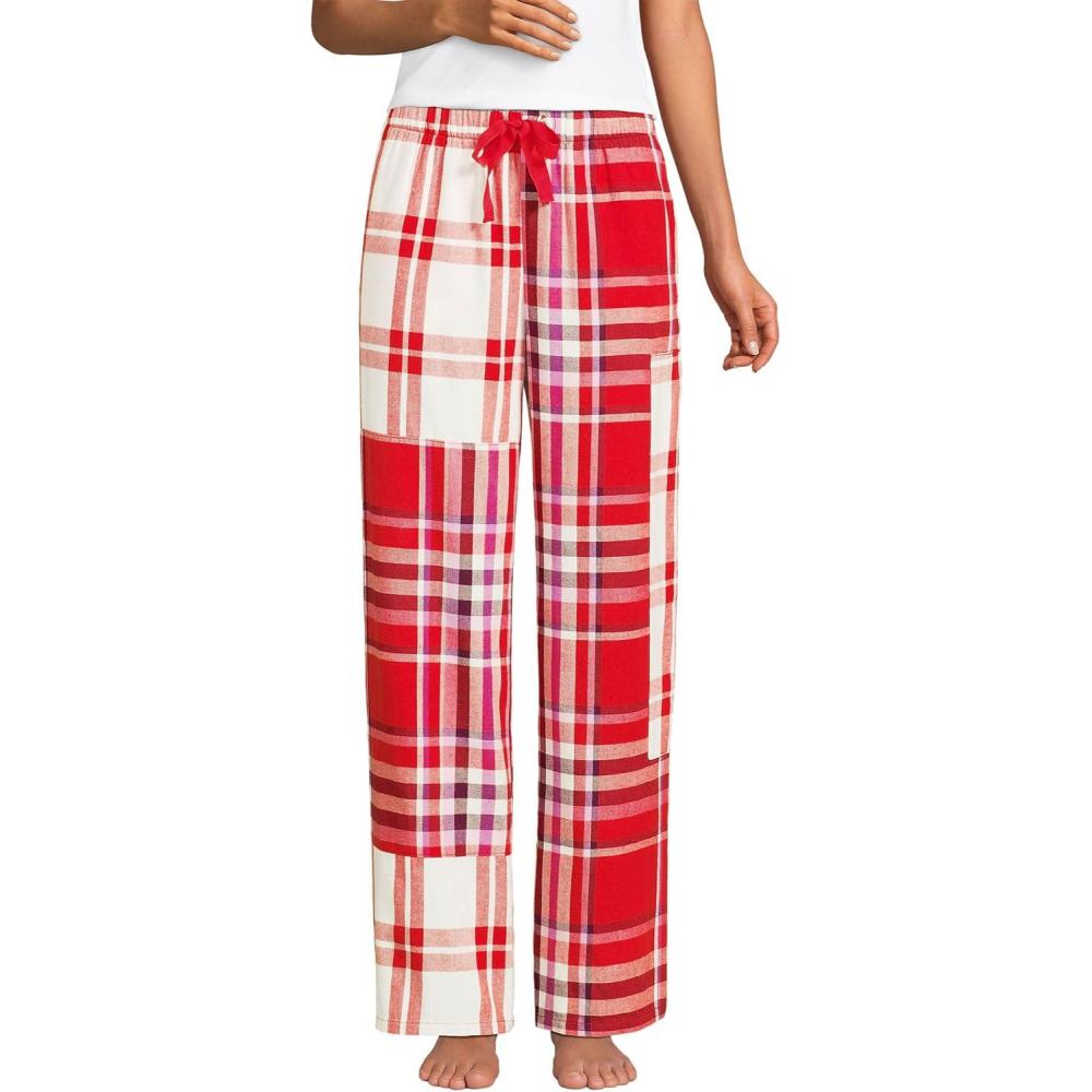 imageLands End Womens Print Flannel Pajama PantsCompass Red Patchwork Plaid