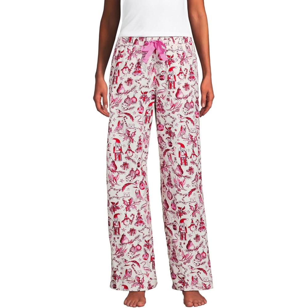 imageLands End Womens Print Flannel Pajama PantsPinkRed Festive Critters