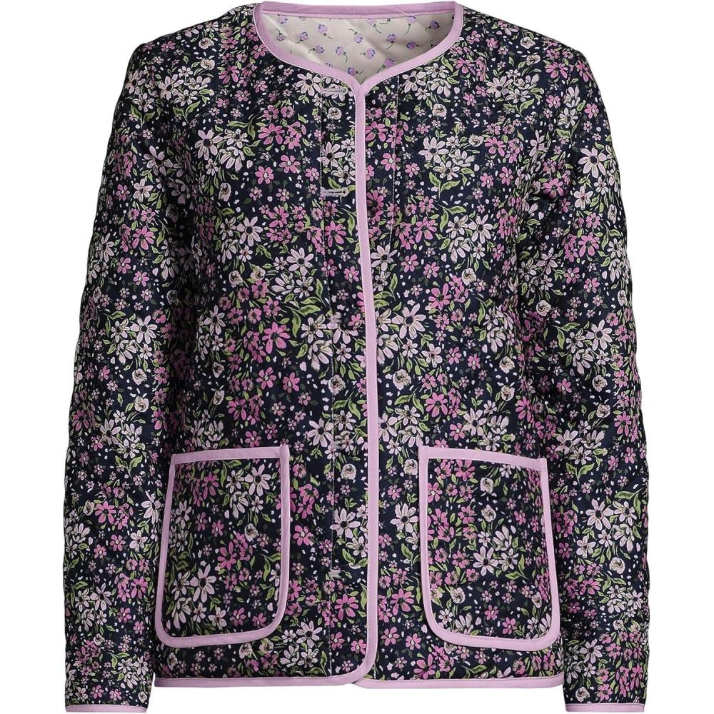 imageLands End Womens Quilted Reversible JacketFloralPurpleIvory