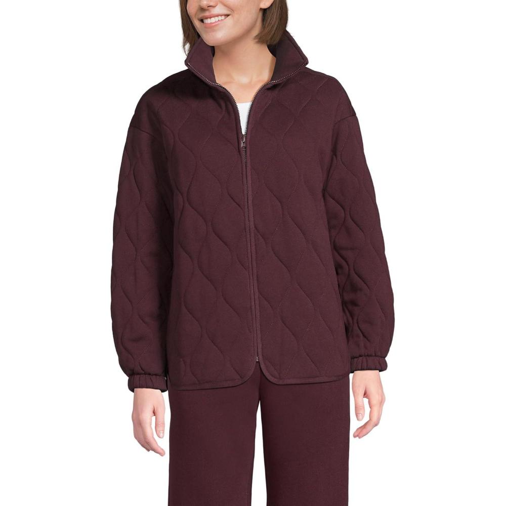 imageLands End Womens RainDefense Serious Sweats Quilted Full Zip JacketLush Burgundy