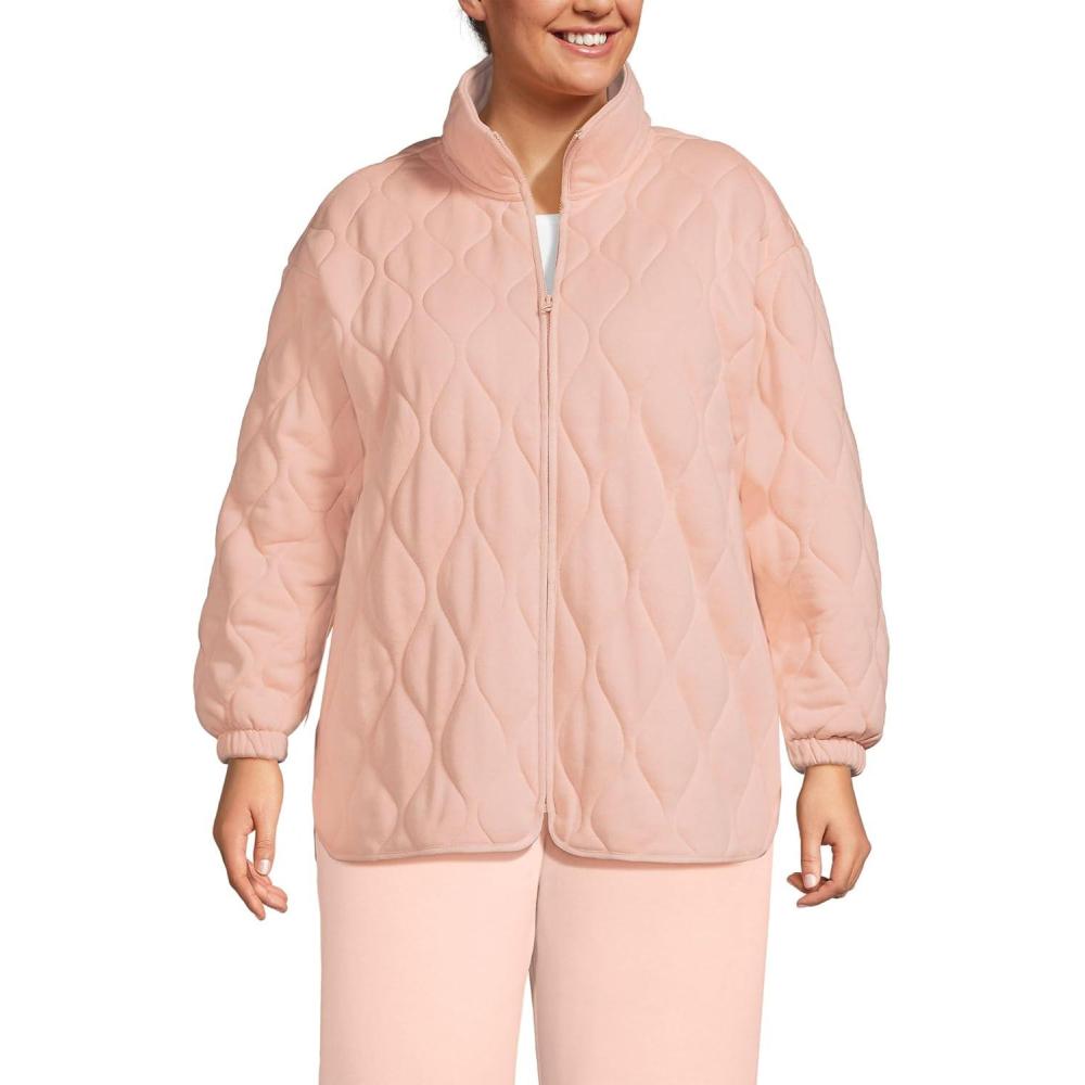 imageLands End Womens RainDefense Serious Sweats Quilted Full Zip JacketSoft Mineral Blush